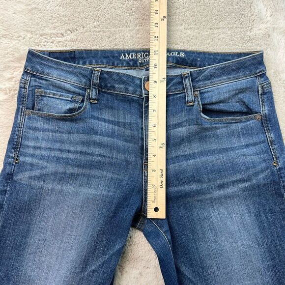 American Eagle Skinny Kick Bootcut Jeans Size 12 Short Super Stretch Whiskers - Picture 6 of 10